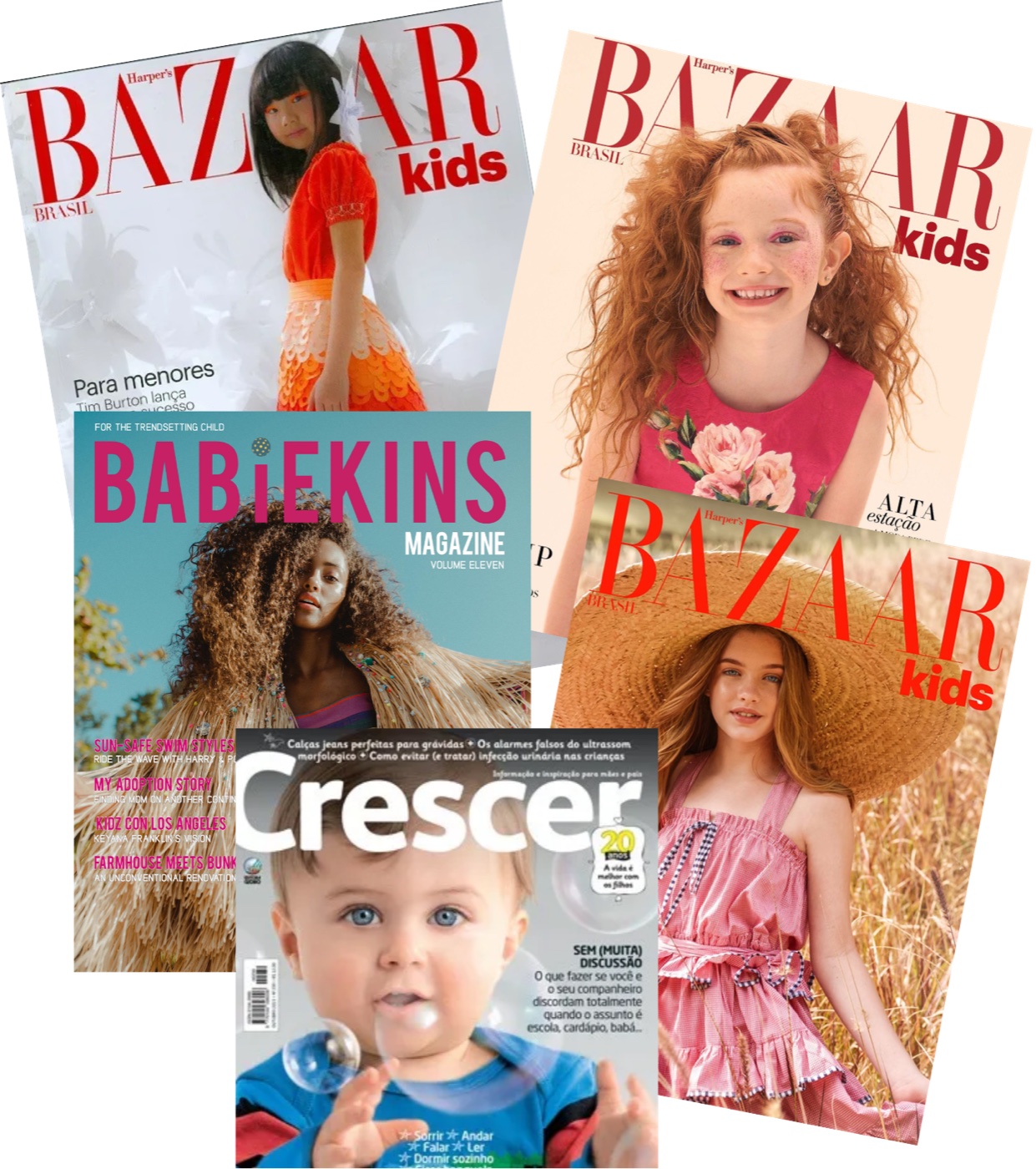 Couvertures de magazines : Harper's Bazaar Kids, Crescer, Babiekins